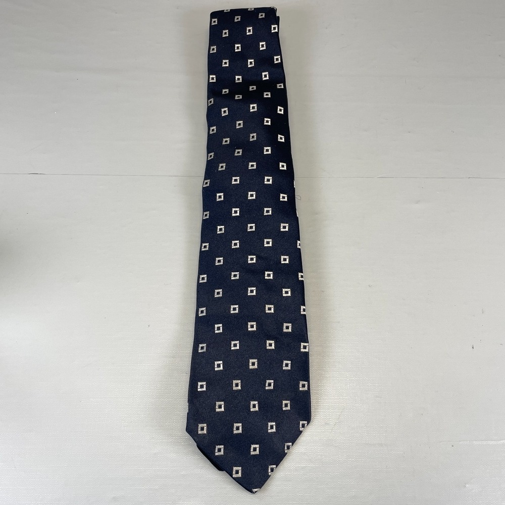 Christian‎ Dior Mens Geometric Tie Navy Blue All Silk Necktie